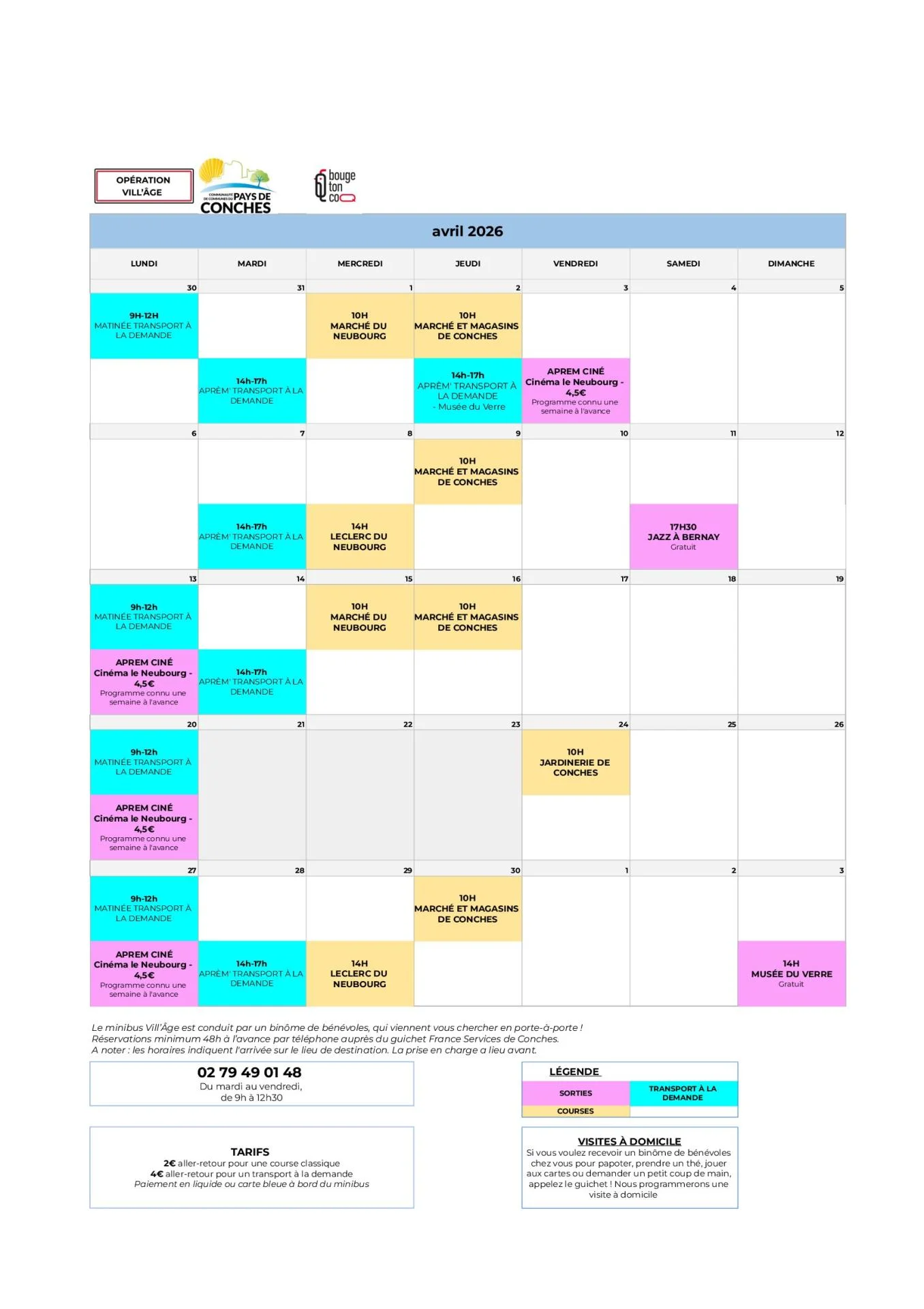 Planning avril conches